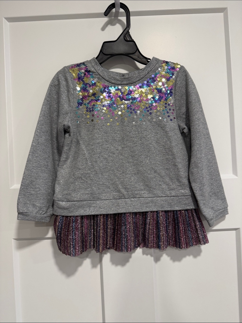 Little Lass Gray Sparkle Sequin Sweatshirt with Pleated Hem 3T
